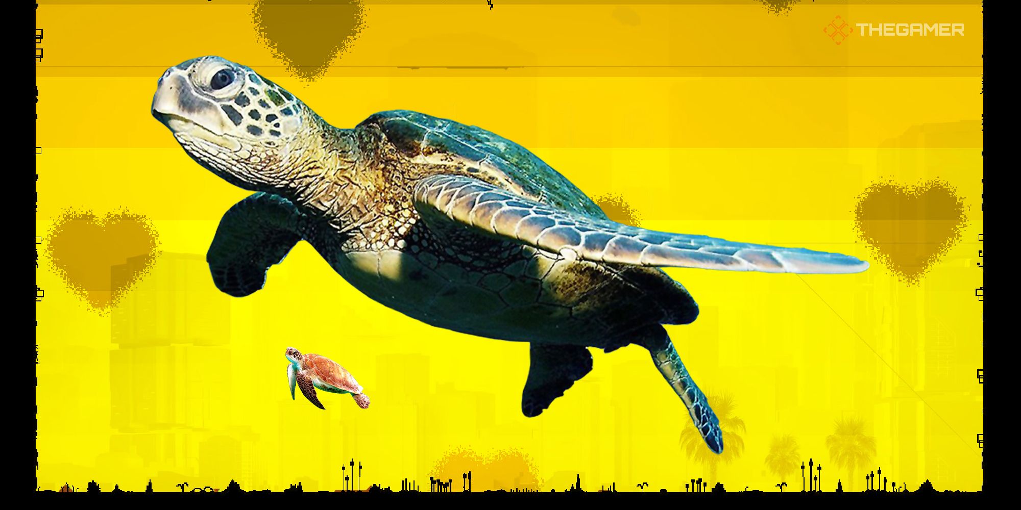 Turtle with a Cyberpunk 2077 background
