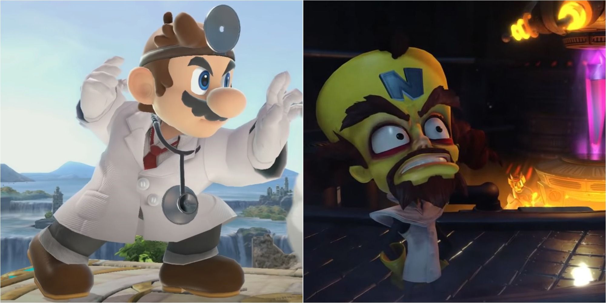 Video Game Doctors Featured Split Image Dr. Mario and Dr Cortex