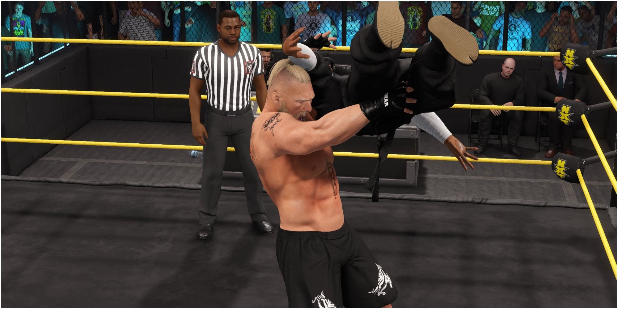 WWE 2K22 Brock Lesnar Catching Finisher