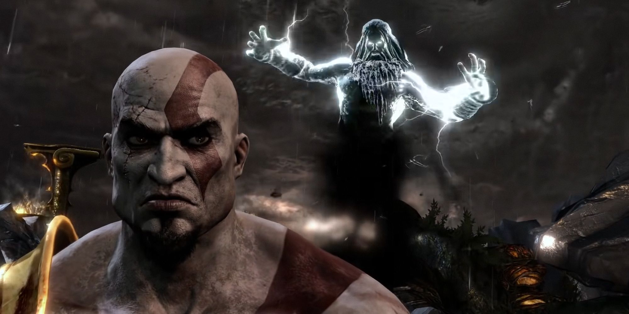 God Of War 3 Kratos fighting Zeus.