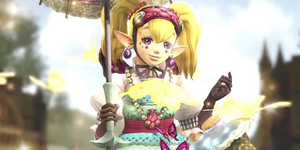 Agitha surrounded by butterflies in Hyrule Warriors