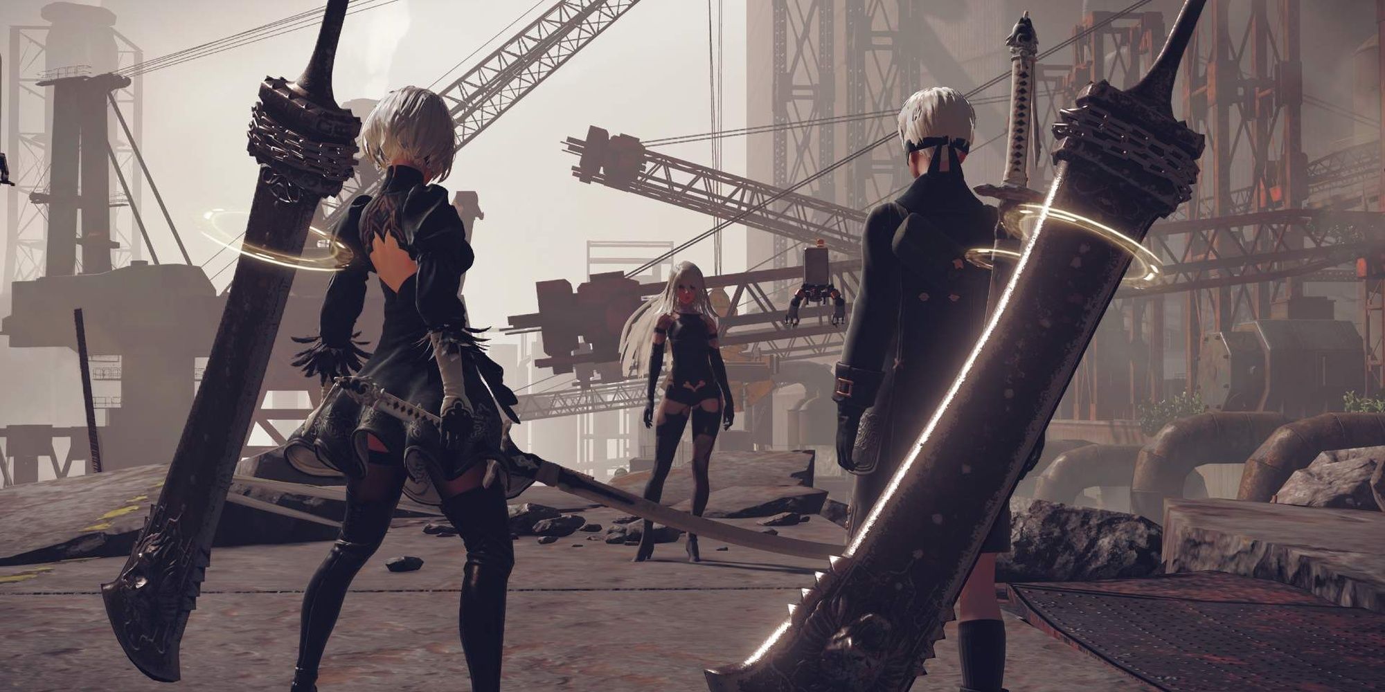 Nier: Automata 9S and 2B Meeting Another Android during Cutscene