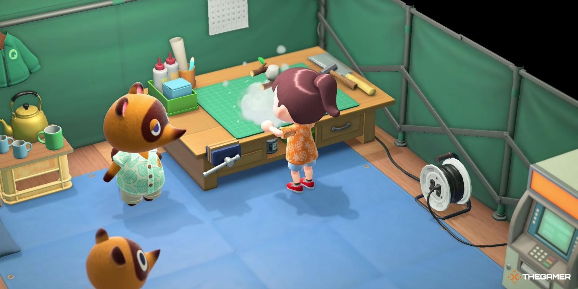 animal crossing new horizons - player completing the diy workshop