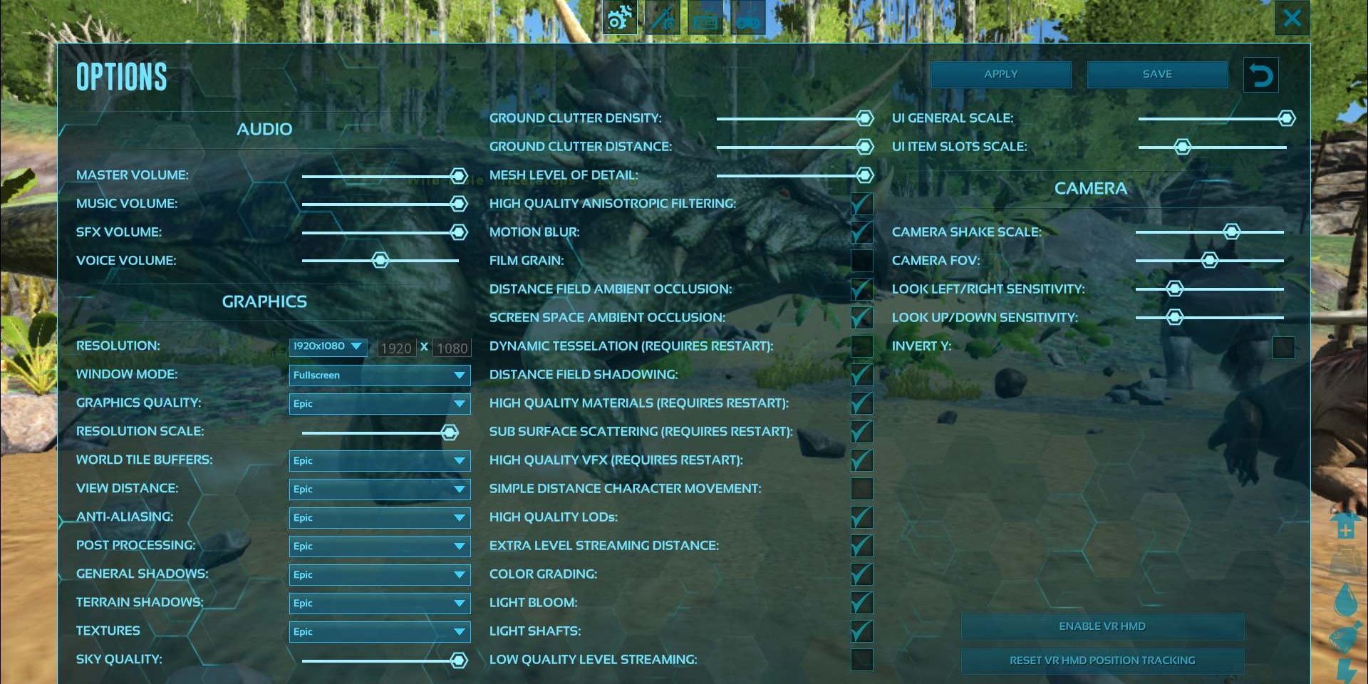 A screenshot showing graphic settings in Ark: Survival Evolved