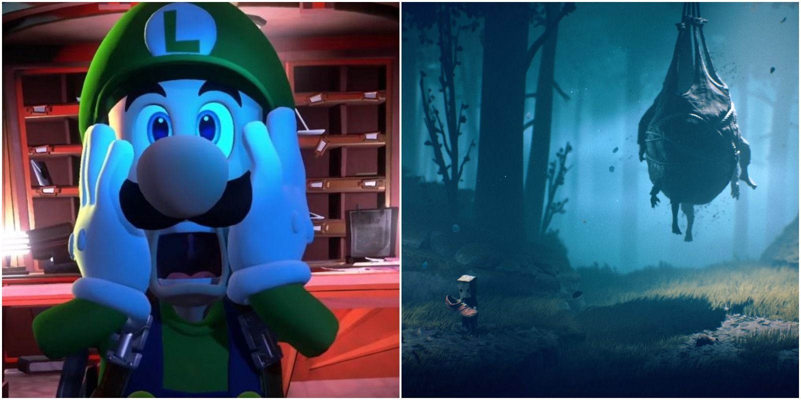 A collage showing scenes from Luigi's Mansion 3 and Little Nightmares 2