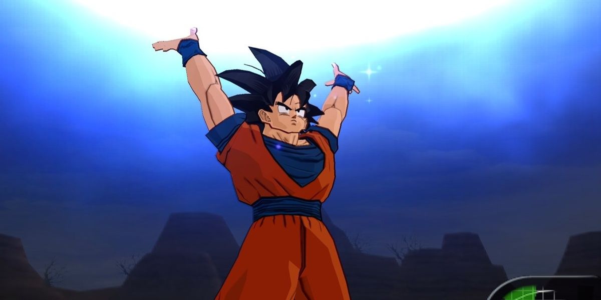 Goku prepares to launch a spirit bomb at his opponent. 