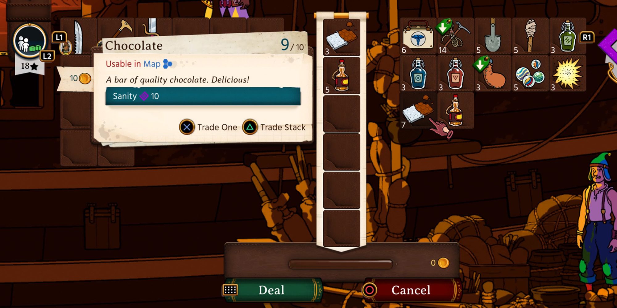 buying chocolate and alcohol at the beginning of an exploration using club budget