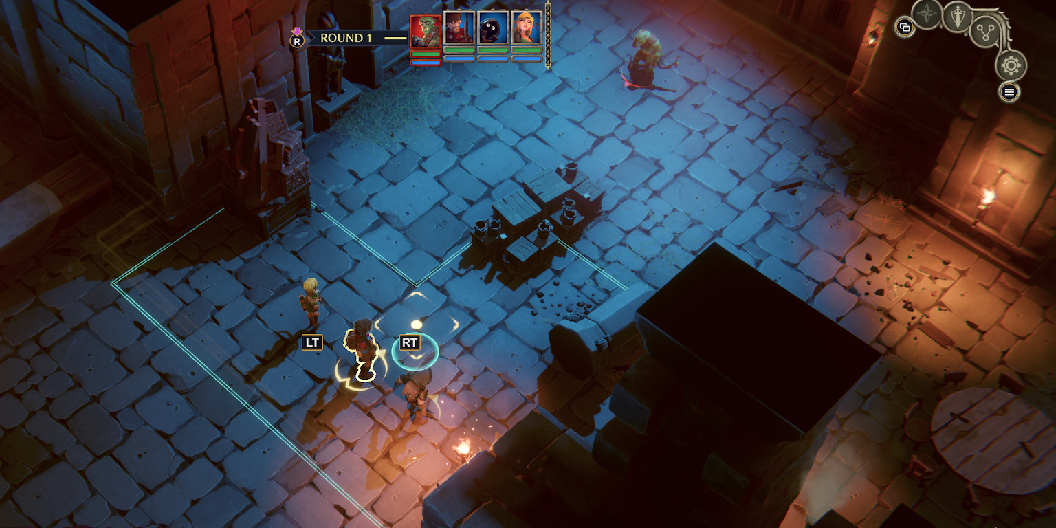 characters moving on the playable grid area in the dungeon of naheulbeuk