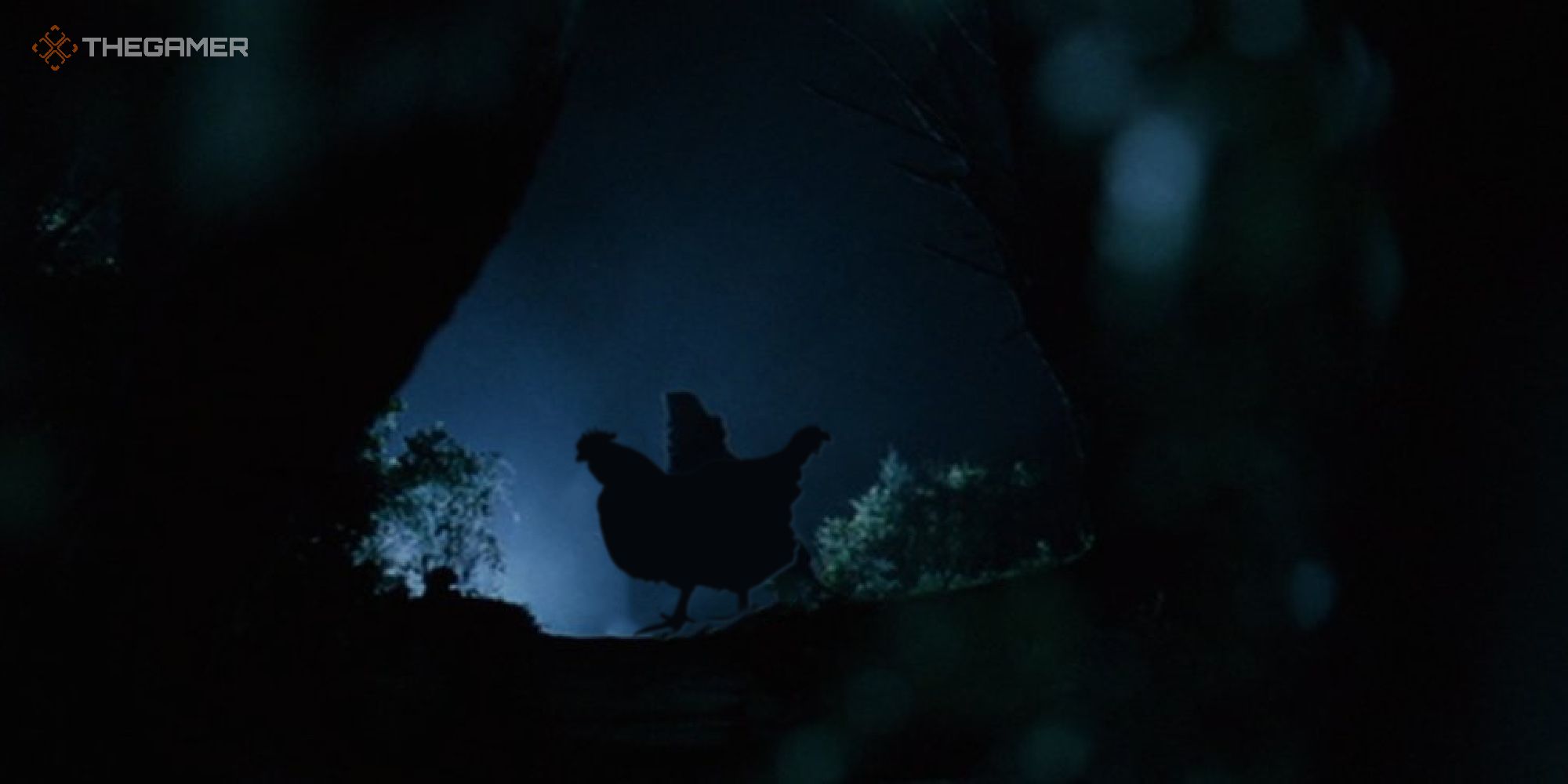 Ringwraith riding a chicken through a forest