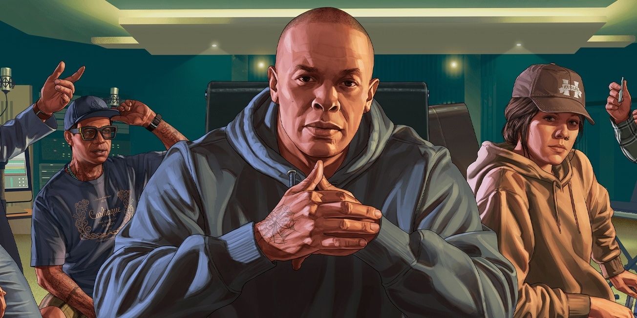 Rapper producer Dr Dre poses before the camera in GTA Online