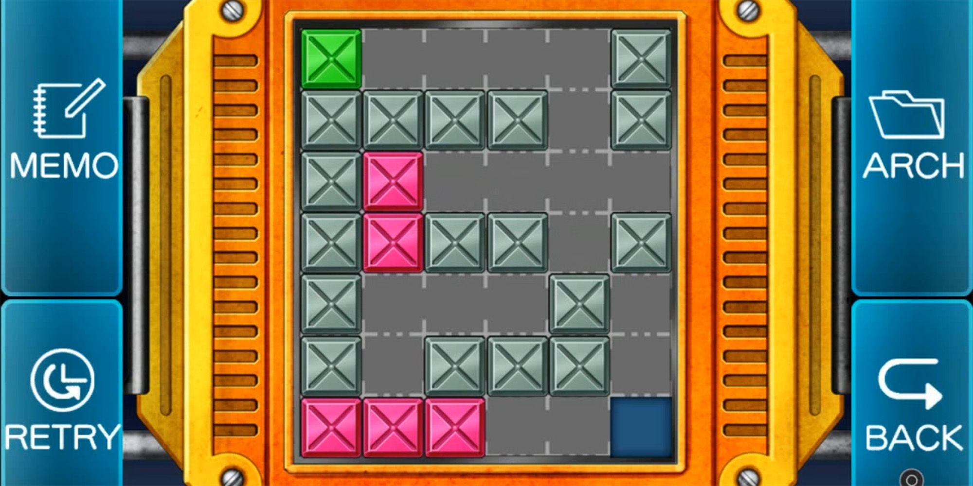 mini game in the elevator, moving green block by sliding it around the grid