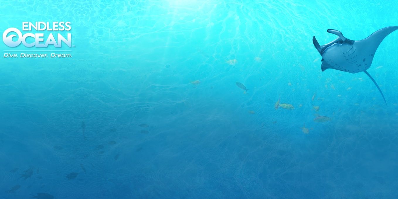 A near empty shot of the Endless Ocean game with a manta ray