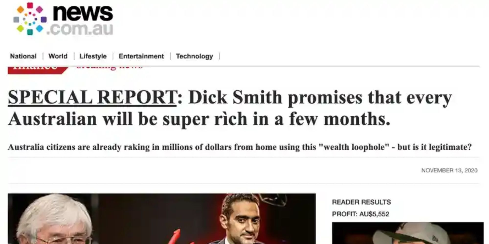 A fake cryptocurrency ad, claiming to be endorsed by Dick Smith. 