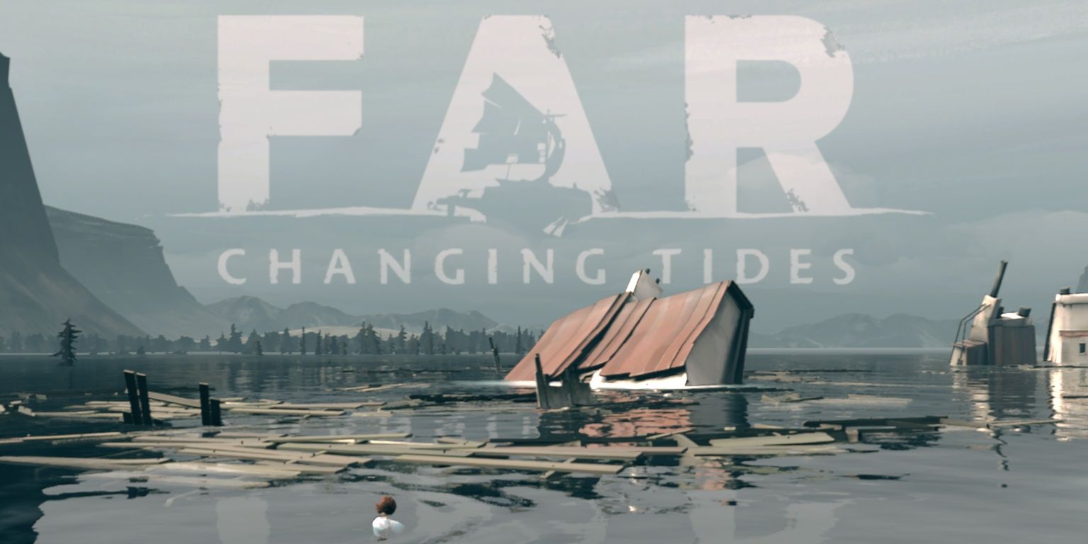 far changing tides logo and character in water