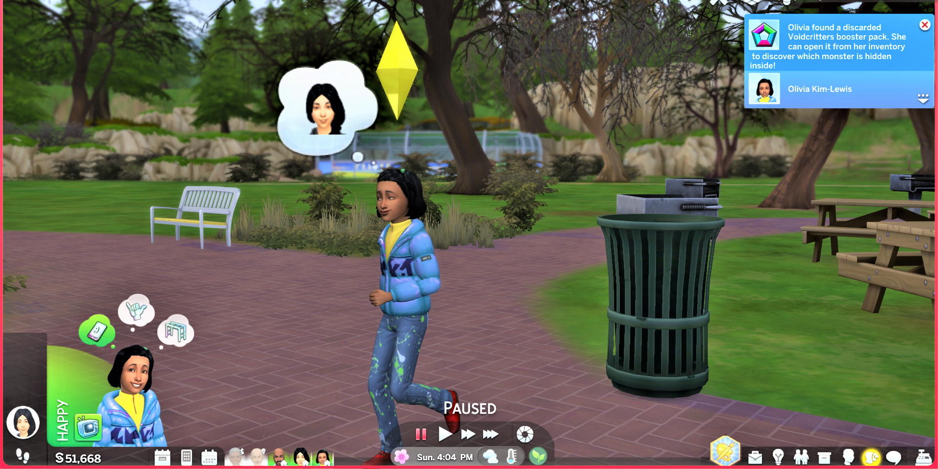 Olivia runs off to tell Alice (her mother) that she found a Voidcritter Booster Pack in the garbage.