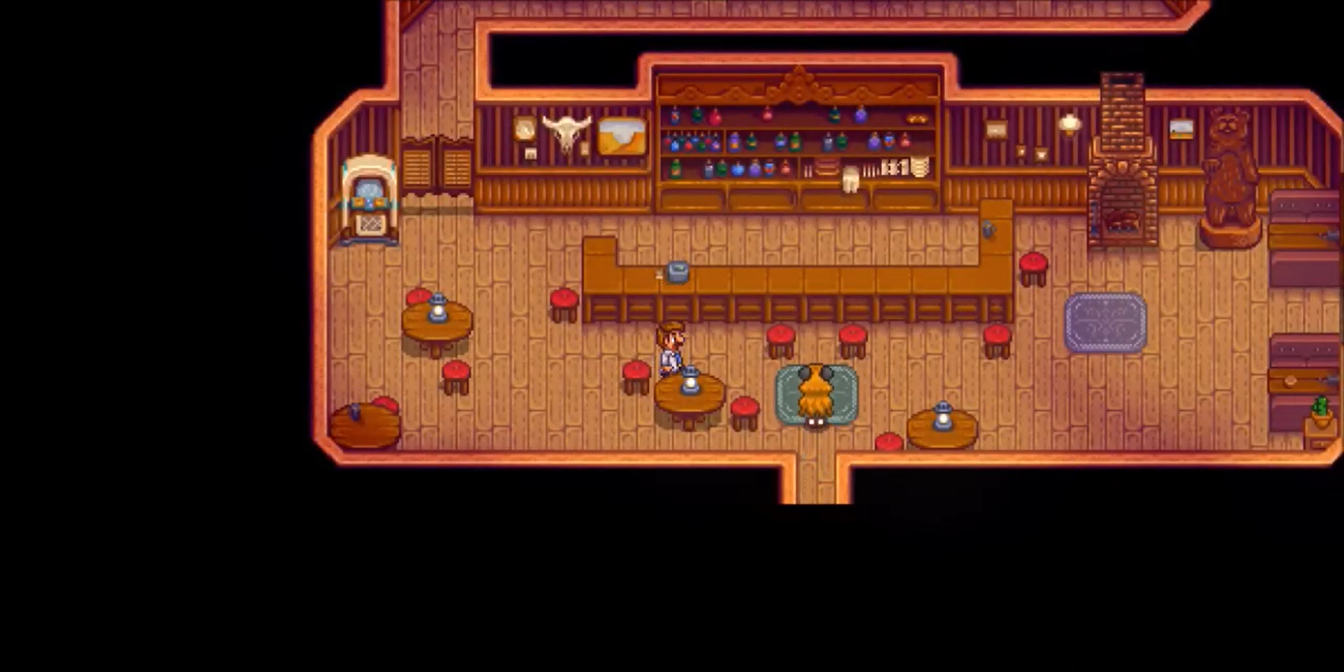A player visits Gus in the Stardrop Saloon