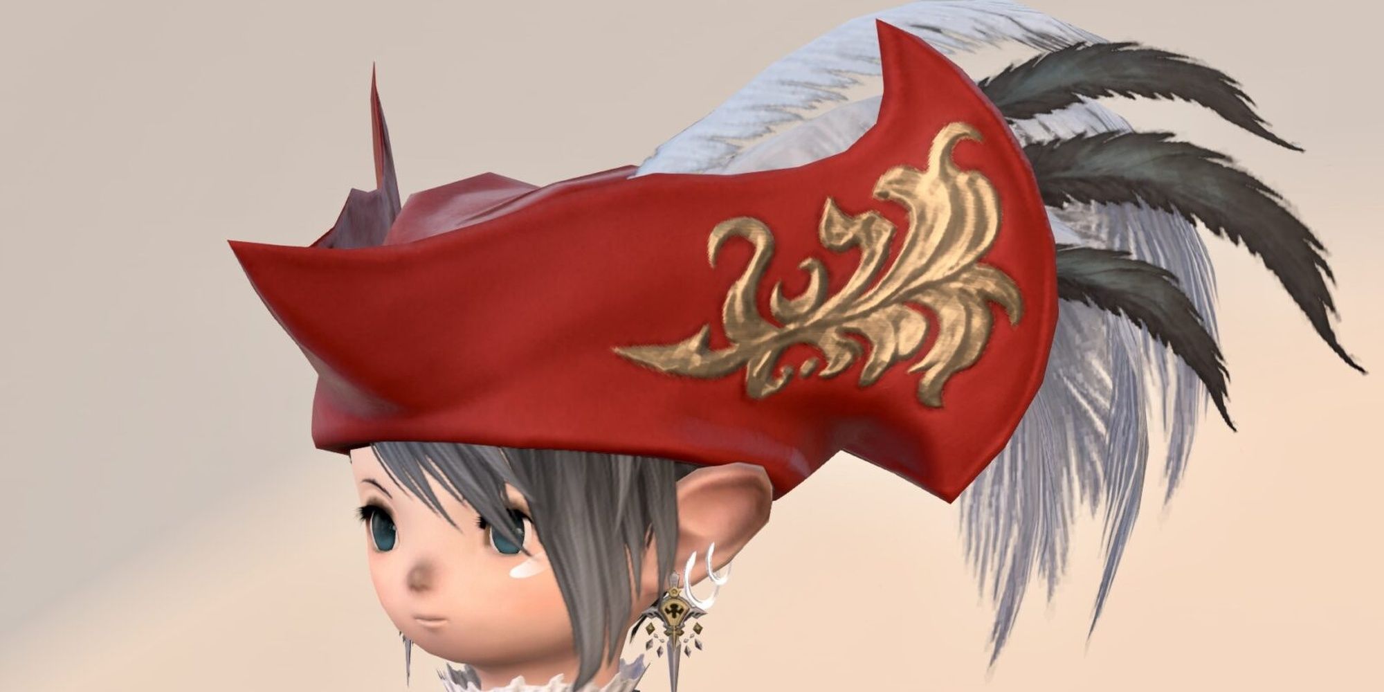Final Fantasy 14 Fancy Red Mage Hat On Lalafel Close Up