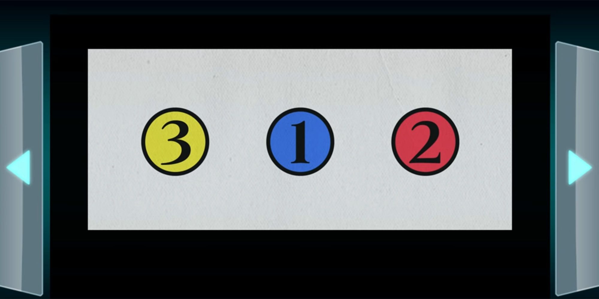 infirmary colored note displaying yellow three, blue one, and red two