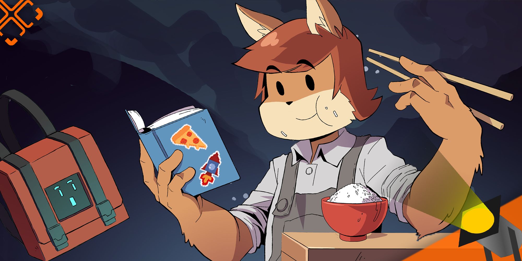 fix fox art showing a fox eating a bowl of rice