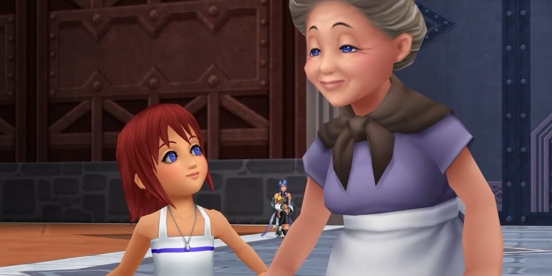 Kairi with Grandmother and Aqua in background Kingdom Hearts Birth By Sleep
