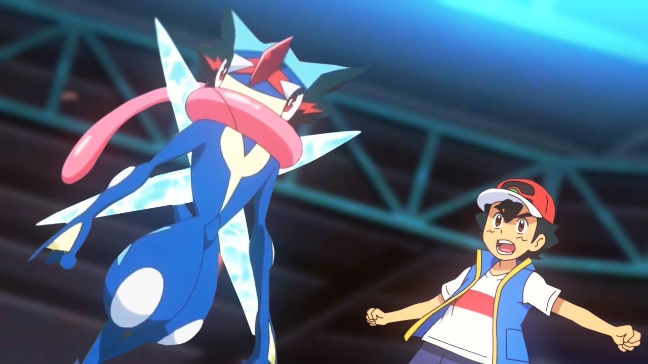 Ash Commanding His Greninja In A Pokemon Battle