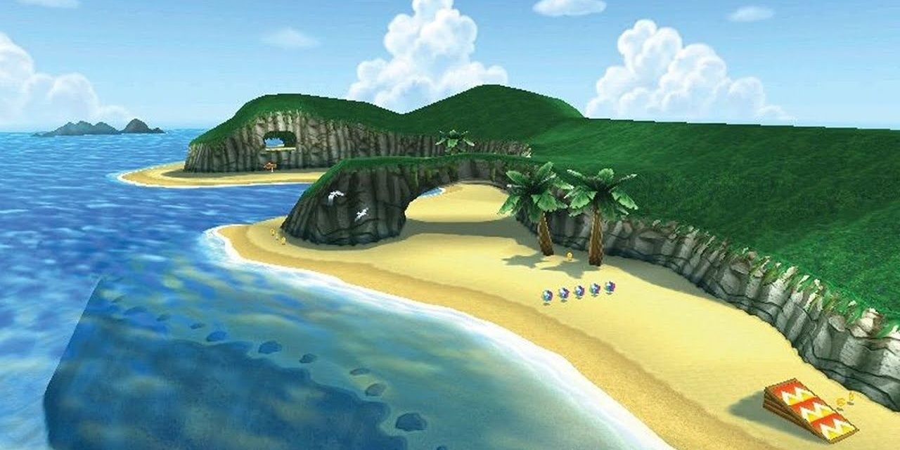 Overview of a tunnel section of Koopa Troopa Beach from Mario Kart 64