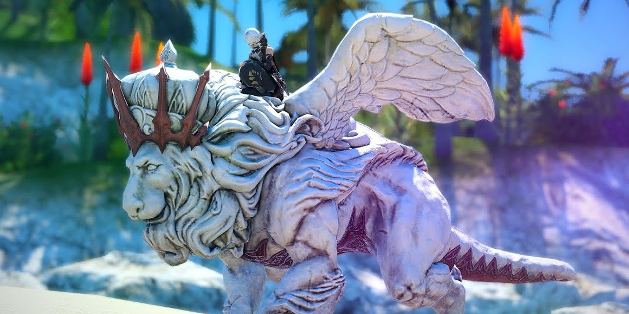 Final Fantasy 14 Flying Lion Mount Made Of Stone With Rider 
