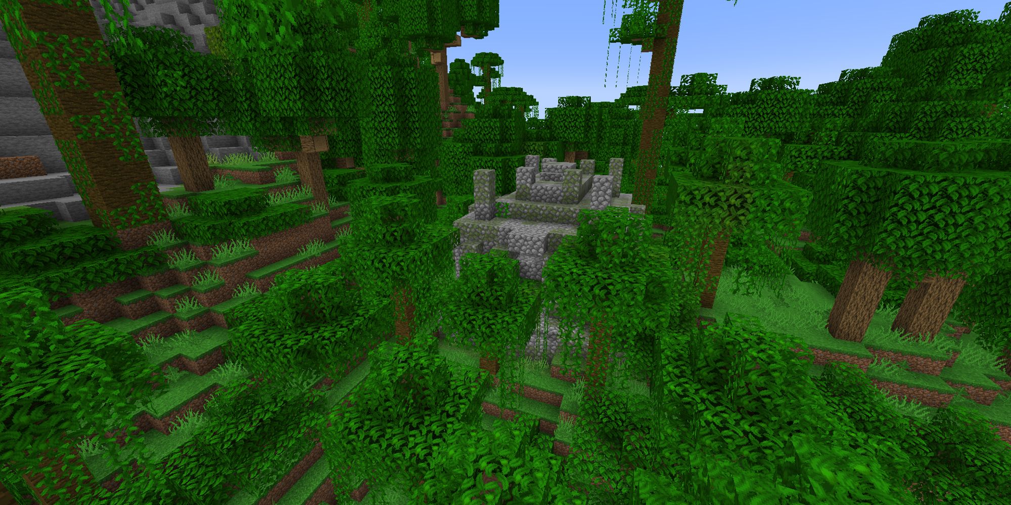 jungle pyramid hidden among trees in jungle biome