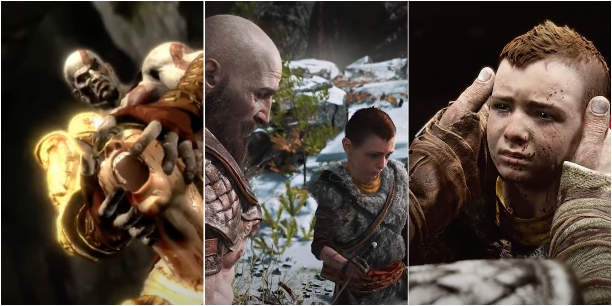 God of War Kratos removing Apolo's head and photos with his son.
