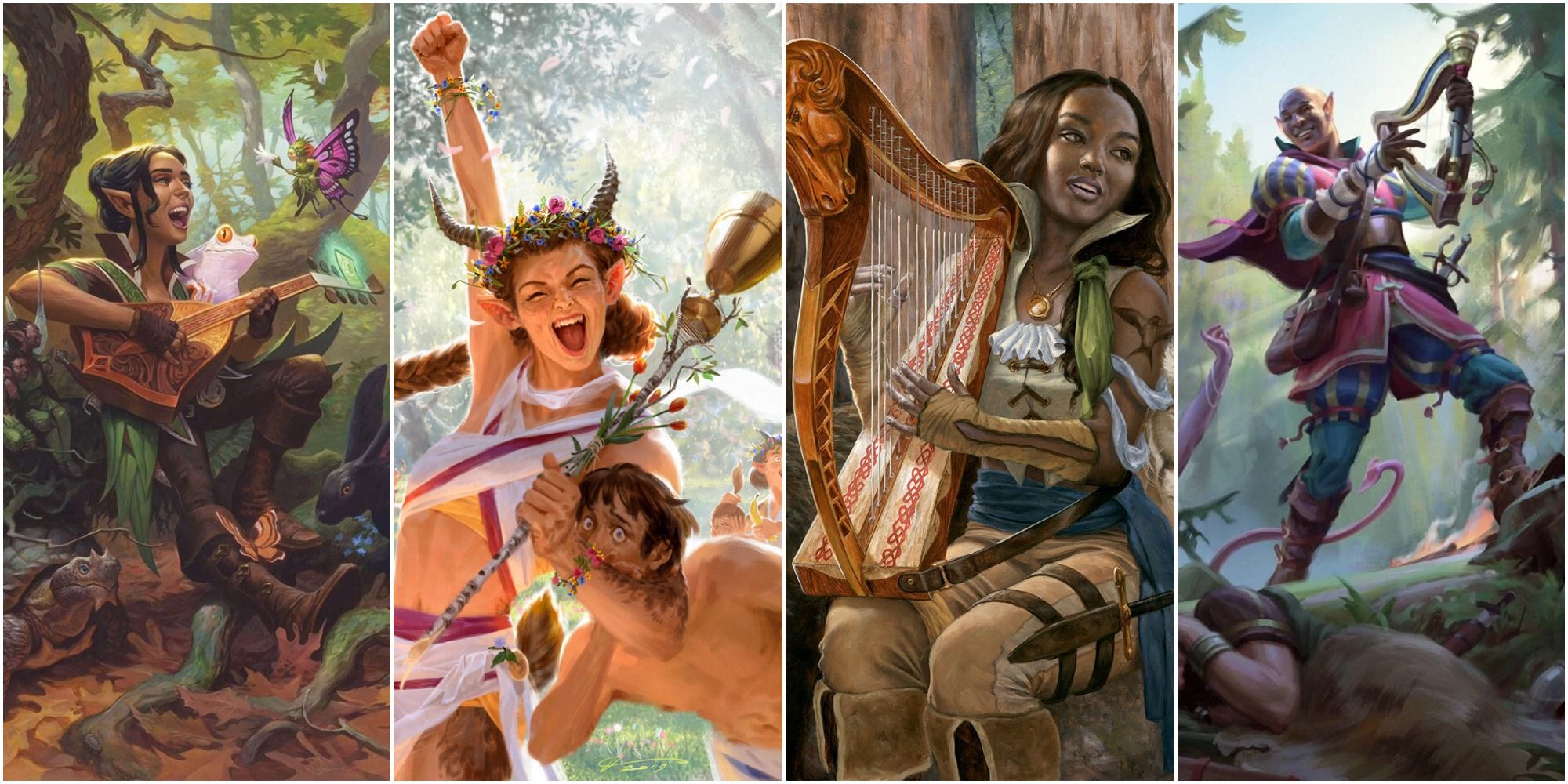 Split image of four bards from Magic The Gathering