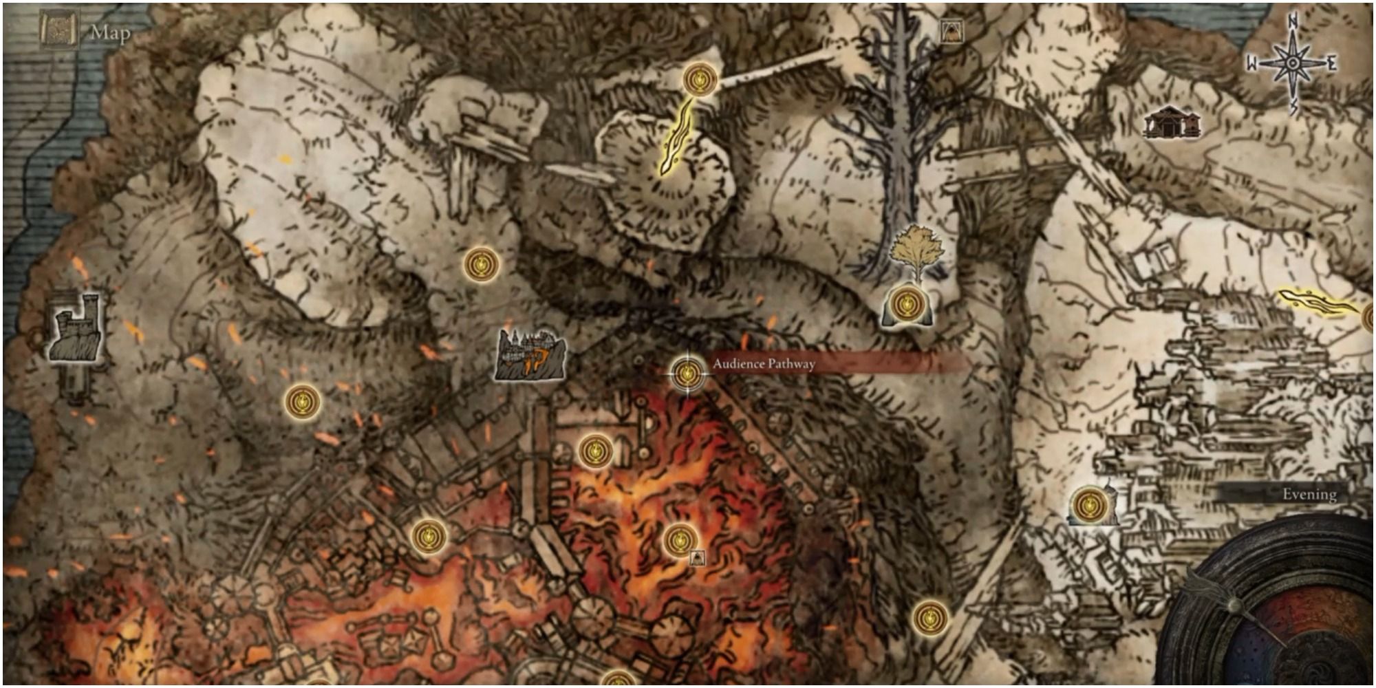 Map showing Volcano Manor in the game.