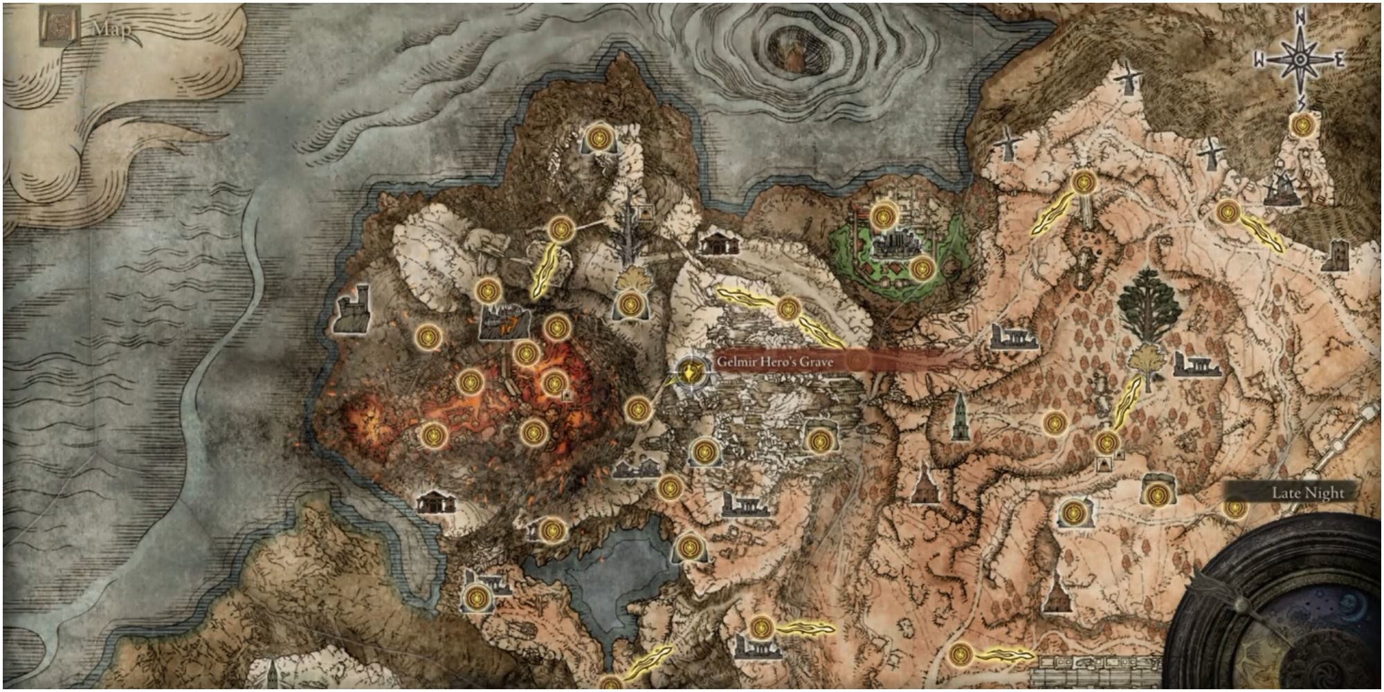 The map showing the location of Gelmir Hero's Grave.