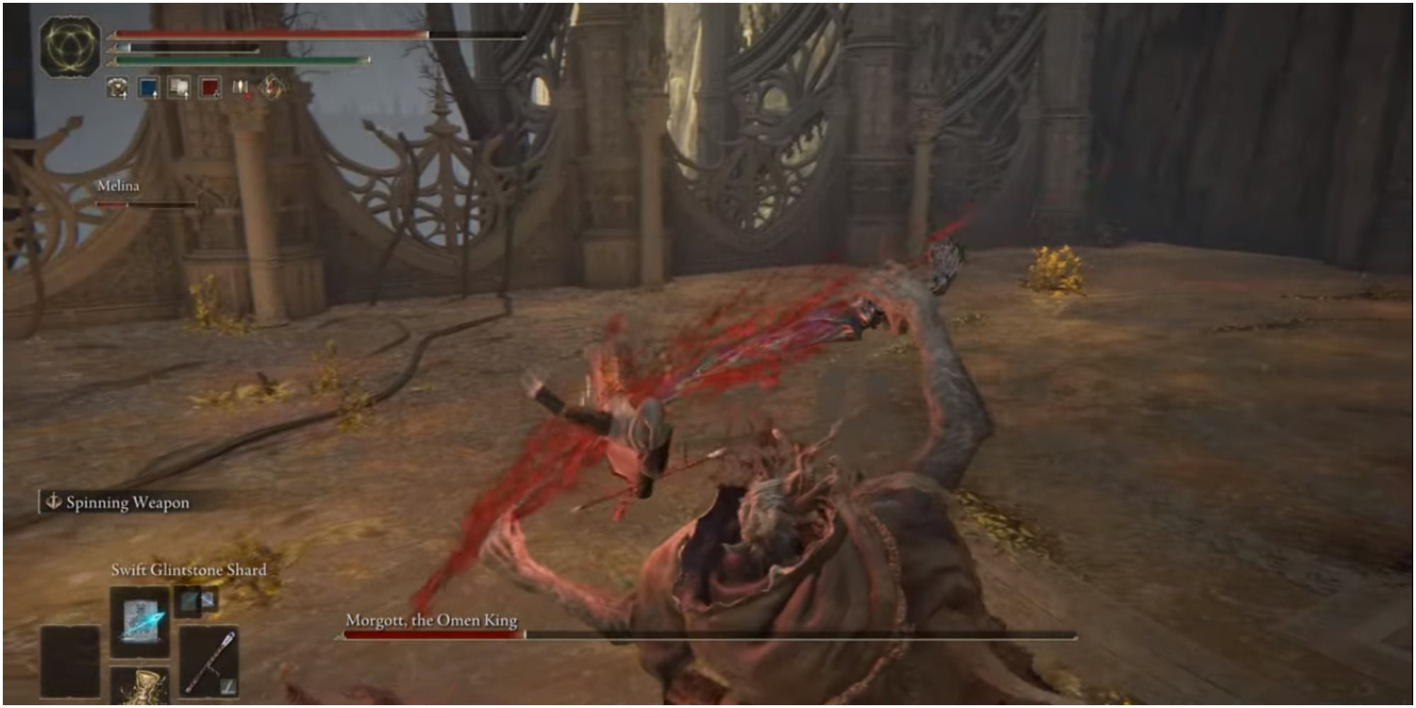 The boss using his Blood Thrust on the player.