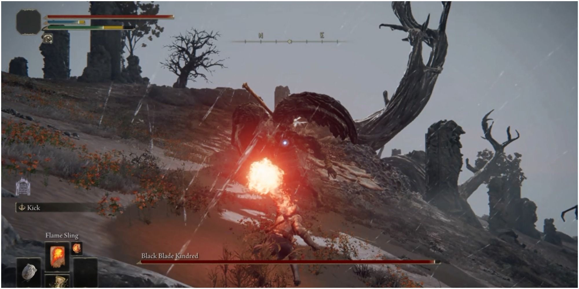 The player throwing Fire at the boss.