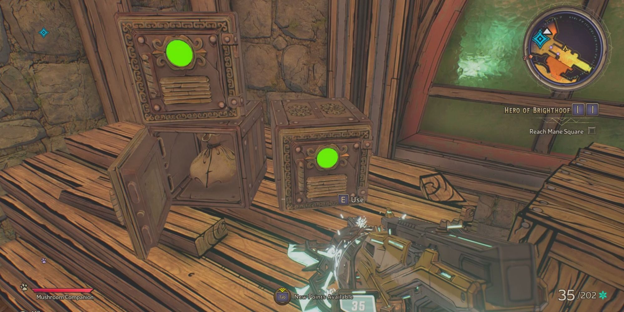 A stack of loot crates sits on wooden pallets in Brighthoof