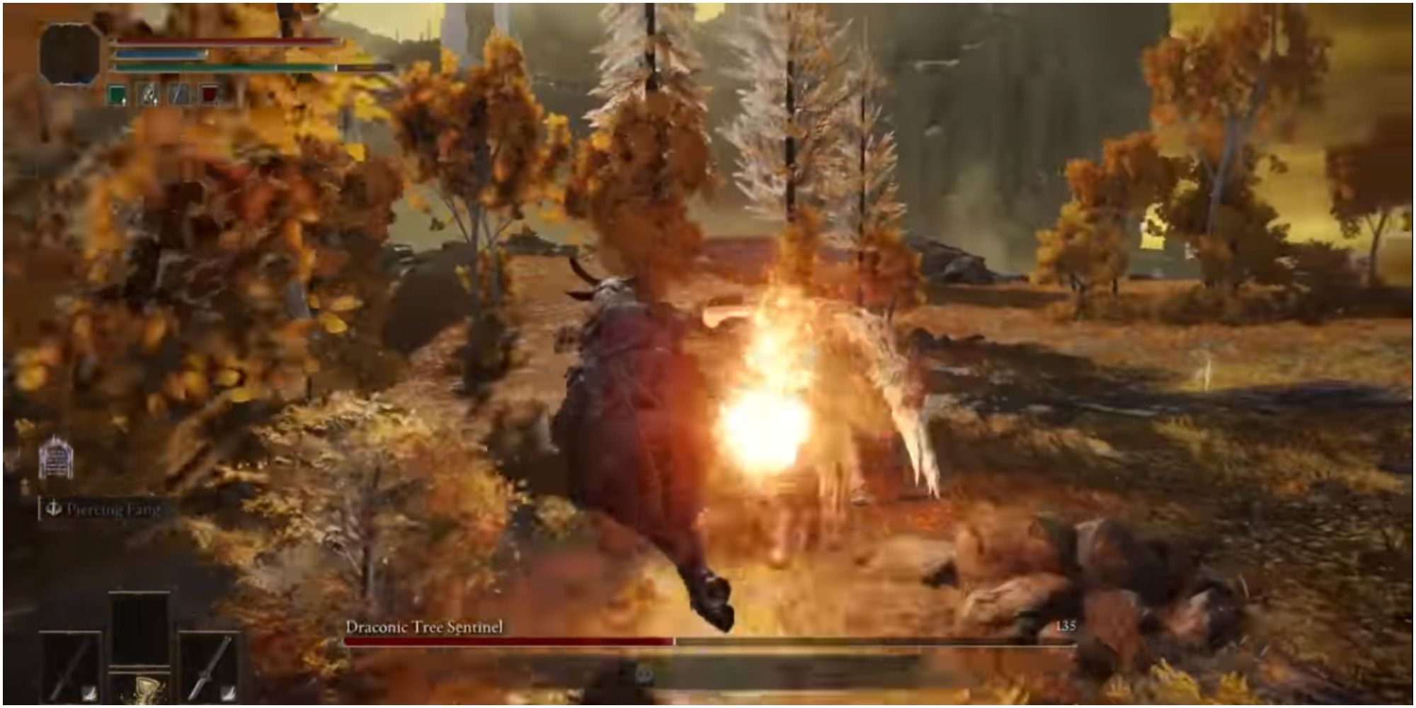 The boss's horse shooting a fireball at close range on the player.