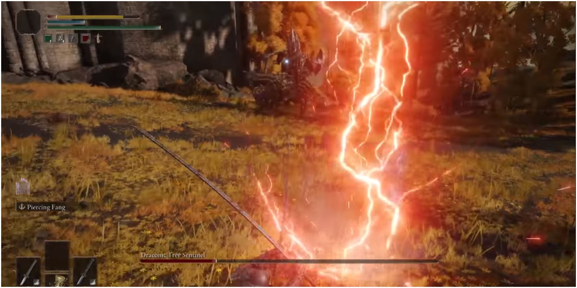 The boss casting a lightning attack on the player.