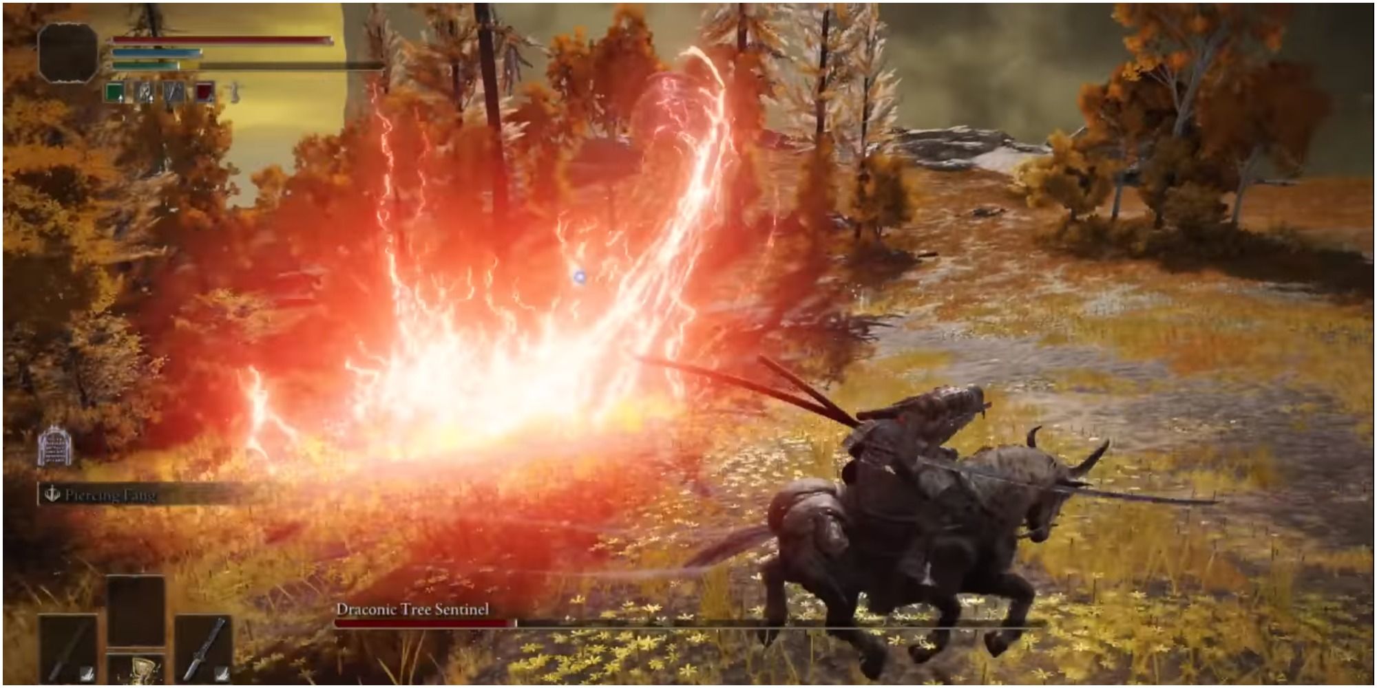The boss causing a lightning Wave to move towards the player.