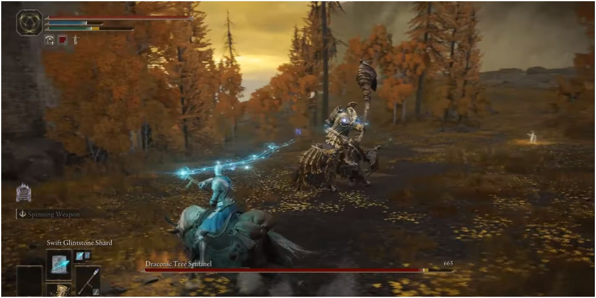 The player using Sorcery against the boss.