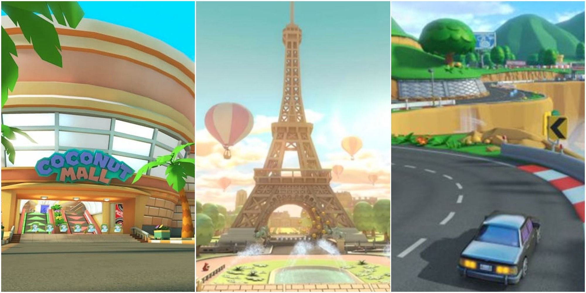 on the left is coconut mall, in the middle is Paris Promenade and on the right is Shroom Ridge