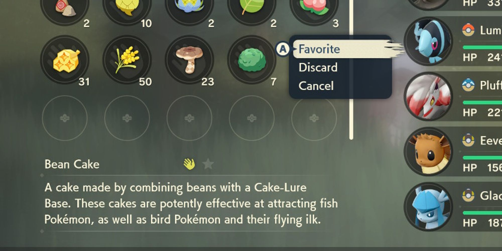 bean cake selected in player inventory
