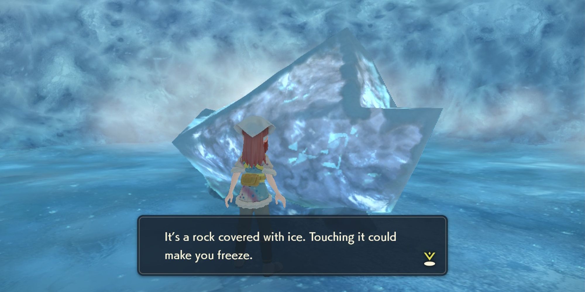 player interacting with ice rock