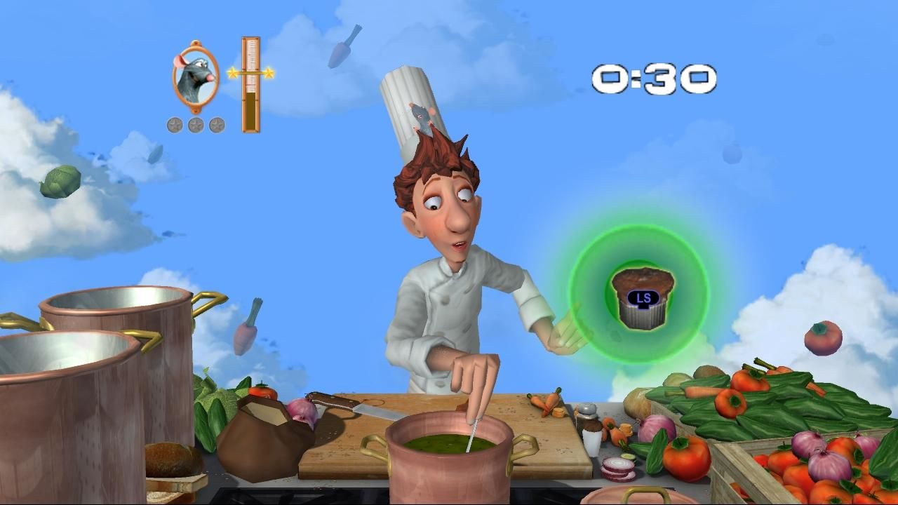 Remy the rat helps Linguini cook in Ratatouille videogame
