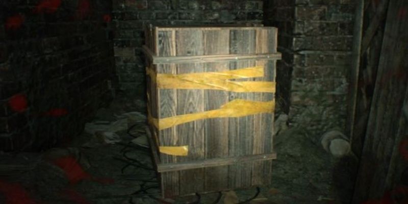 A taped crate in Resident Evil 7