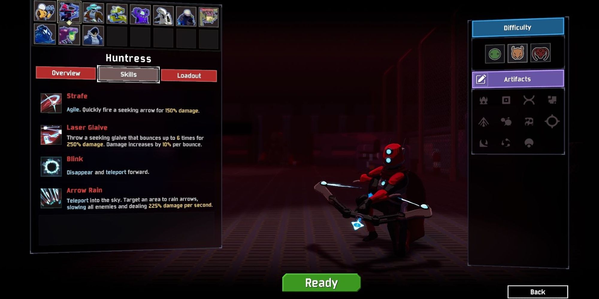Huntless loadout screen with skill panel selected
