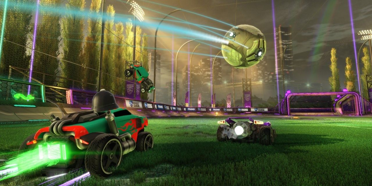 A screenshot showing gameplay in Rocket League