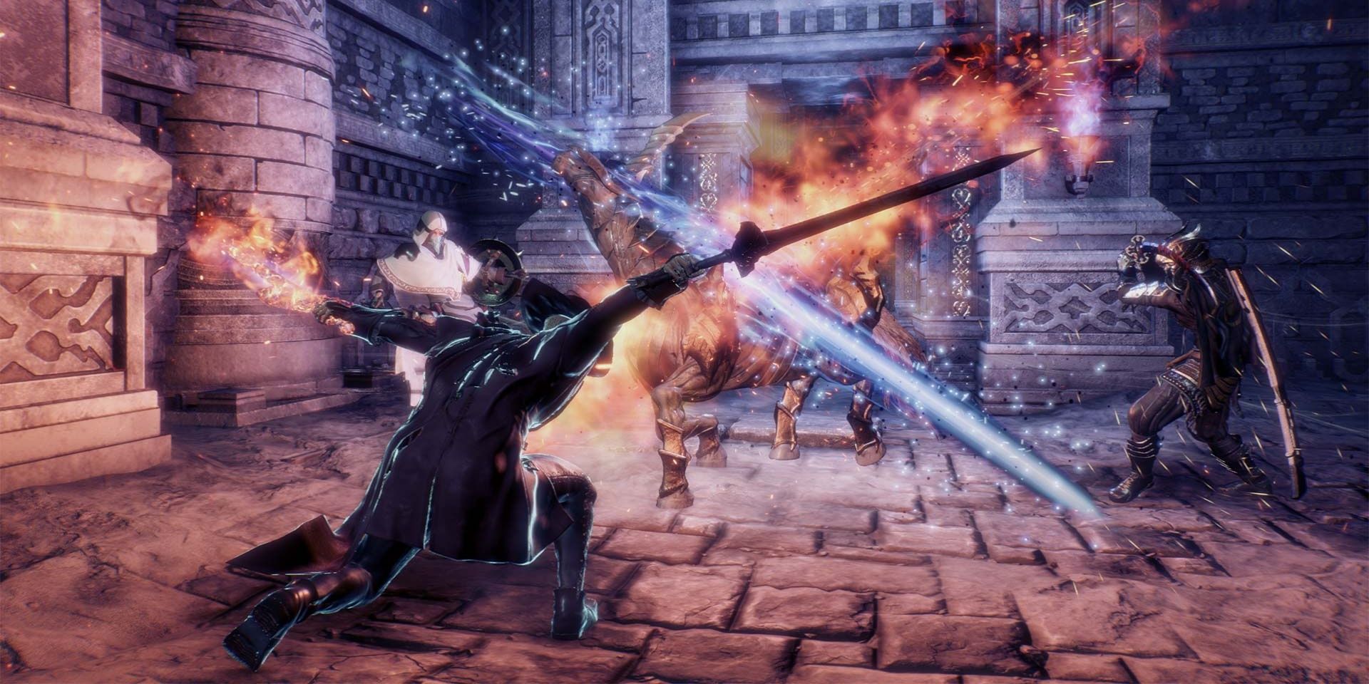 A screenshot showing a battle in Stranger of Paradise: Final Fantasy Origins