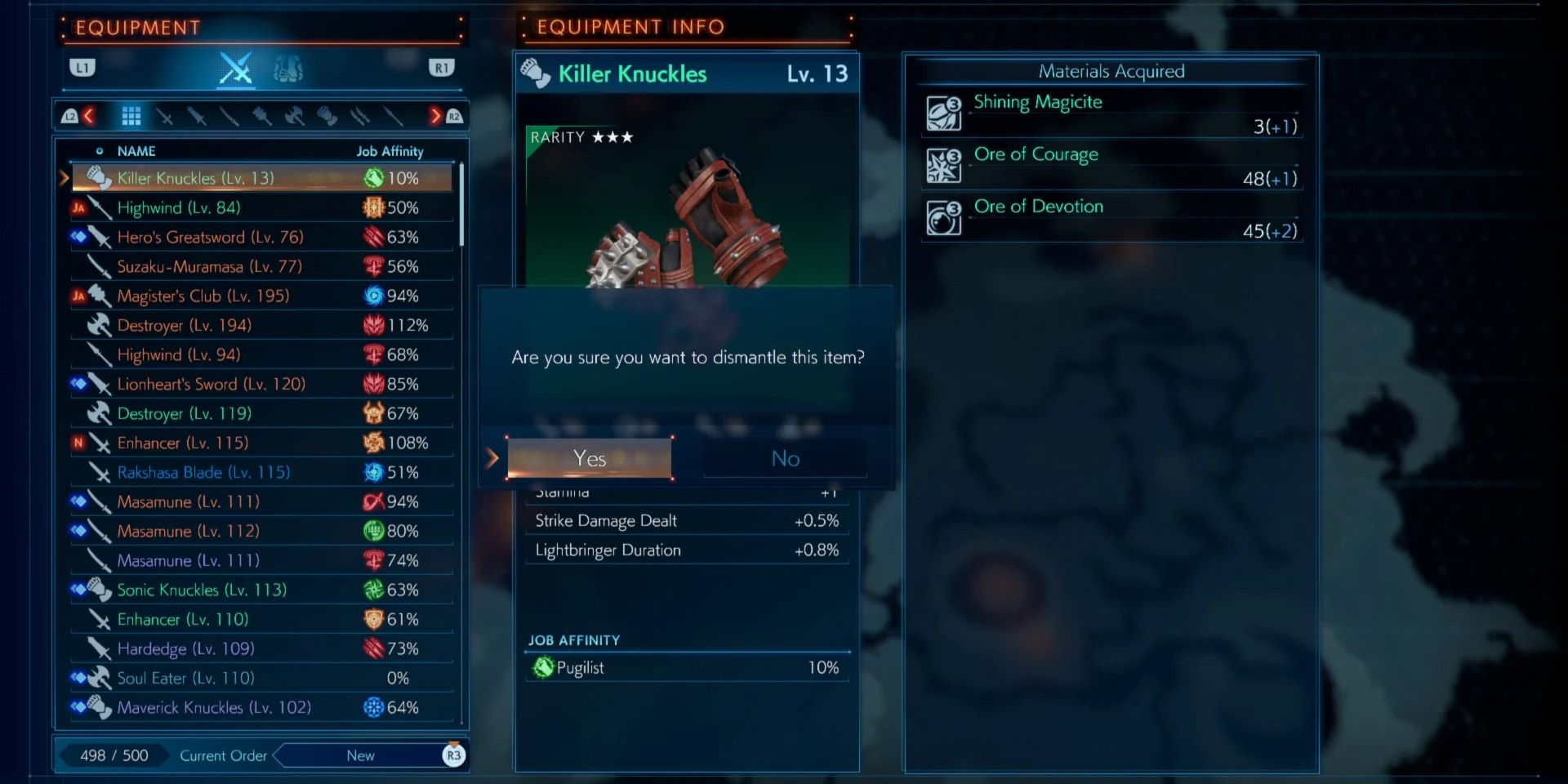 A screenshot showing the inventory in Stranger of Paradise: Final Fantasy Origins