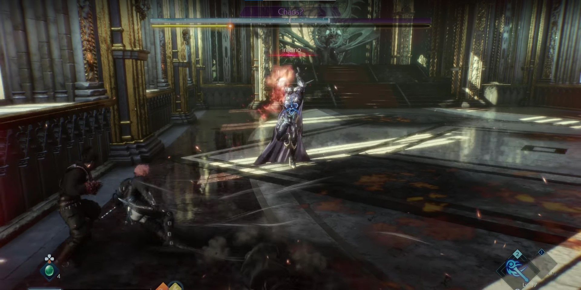 A screenshot showing a boss fight in Stranger of Paradise: Final Fantasy Origins