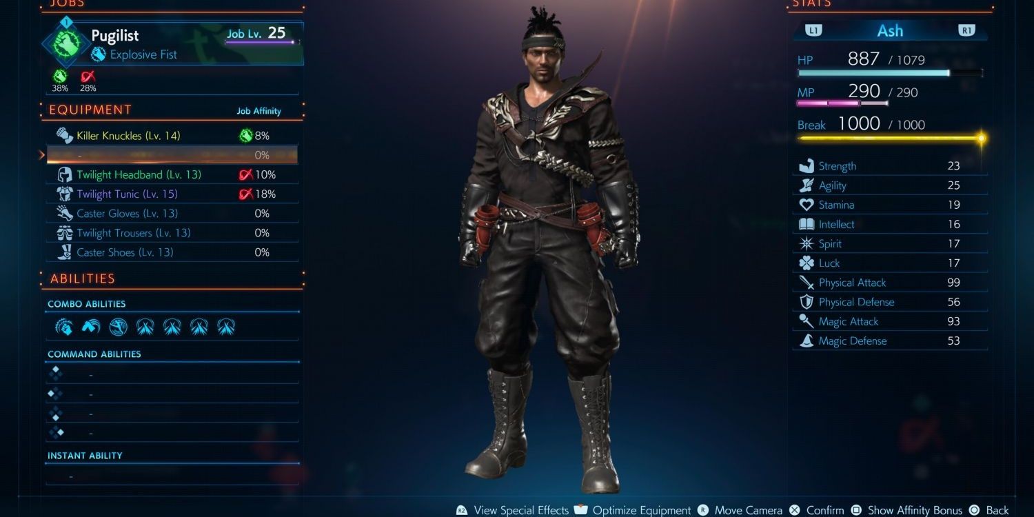 A screenshot showing stats for Ash in the Battle Settings at Stranger of Paradise: Final Fantasy Origins